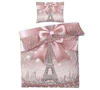 Générique Parure de Lit 140x200 Tour Eiffel Paris - Housse de Couette 1 Personne Motif Nœud Papillon Fille avec Fermeture éclair - Ensemble de Literie en Microfibre Douce avec Taie d'oreiller I#-152