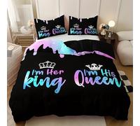 Générique Parure de Lit 160x200 Adulte Roi et Reine Couronne Couples Housse de Couette 160x200 Couple King and Queen Housse de Couette Automne Microfibre avec Fermeture éclair