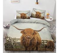 Générique Parure de Lit 160x200 Vache Highland - Housse de Couette 2 Personnes Motif Animaux de la Ferme avec Fermeture éclair - Ensemble de Literie en Microfibre Douce avec 2 Taies d'oreiller B%-117