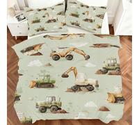 Générique Parure de Lit 180x200 Enfant, Microfibre Parure de Lit Motif Excavatrice Bulldozer Réversible, avec Fermeture Éclair, 2 Taies d'oreiller 65x65 (3Qm46)