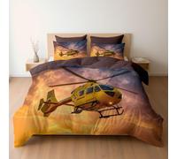 Générique Parure de lit 2 Personnes avec Housse de Couette 240 x 260 + Taies d'oreiller, Motif Hélicoptère Secours Coucher De Soleil, Parure Couette avec Fermetures éclair, Taupe