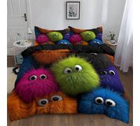 Générique Parure de Lit 2 Personnes avec Housse de Couette Monstre Poilu De Dessin Animé 220 x 240 cm avec 2 Taies d'oreiller 65 x 65 cm avec Fermeture Eclair pour Adulte Enfant Fille Ado, Noir