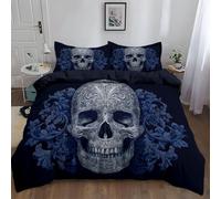 Générique Parure de lit 2 pièces en Microfibre pour Enfants, Housse de couetteNoir 140 x 200 cm et 1 taie d'oreiller 65 x 65 cm,Crâne Sombre Surréaliste