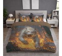 Générique Parure de lit - 2 Piezas,Blanc Or Microfibra Housse Couette 140 x 190 y Taie d'oreiller 65 x 65(1) - Housse Couette avec Fermeture Éclair - Anime Tigre Blanc Flammes Rochers