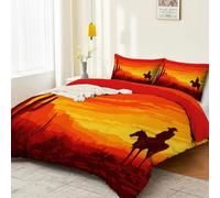 Générique Parure de Lit 200 x 200 cm Orange-Rouge Désert du Cowboy américain, Microfibre Brossée - Hypoallergénique pour Peau Sensible, Anti-décoloration & Déco