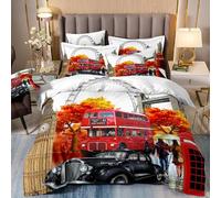 Générique Parure de Lit 200x200 Architecture Urbaine Housse de Couette 2 Personnes Enfant Garçon Fille Ado Adulte Big Ben Bus Housse de Couette en Microfibre avec Fermeture éclair