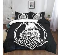 Générique Parure de lit 200x200 cm Loup Viking Blanc Totem Housse de Couette en Polycoton en imprimée 3D pour Enfants Adolescents Adultes, Hypoallergénique Ultra Douce