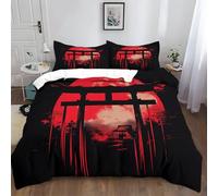 Générique Parure de lit 200x200 cm Lune Rouge Porte Torii Parure de Lit 2 Personnes Set de Housse de Couette Microfibre Coton avec Fermeture Éclair et 2 Taie d'oreiller 65x65cm
