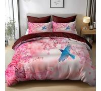 Générique Parure de lit 200x200 cm Oiseau en Fleur De Cerisier Rose Housse de Couette en Polycoton en imprimée 3D pour Enfants Adolescents Adultes, Hypoallergénique Ultra Douce