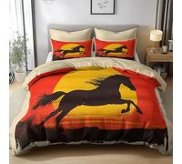 Générique Parure de lit 200x200 cm Silhouette De Cheval Rétro Au Coucher du Soleil Housse de Couette en Polycoton en imprimée 3D pour Enfants Adolescents Adultes, Hypoallergénique Ultra Douce