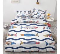 Générique Parure de Lit 200x200 Poisson - Housse de Couette 2 Personnes Motif Enfant Garcon avec Fermeture éclair - Ensemble de Literie en Microfibre Douce avec 2 Taies d'oreiller P&-238