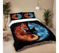 Générique Parure de Lit 200x200 Renard d'eau et de feu, en Microfibre | Housse de Couette + 2 Taie d'oreiller 65x65 cm, Ensemble de Literie, pour Garçon Fille