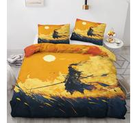 Générique Parure de Lit 200x200 Samouraï Japonais - Housse de Couette 2 Personnes Motif Anime avec Fermeture éclair - Ensemble de Literie en Microfibre Douce avec 2 Taies d'oreiller N%-22