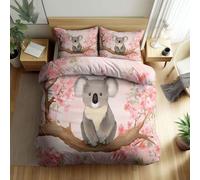 Générique Parure de lit 220 x 240 cm Adulte Enfant Aquarelle Rose Fleurs Koala Housse de Couette en Polyester, Ensemble de literie avec Style Dessin Animé Housse de Couette + Taie d'oreiller