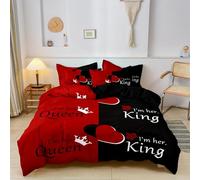 Générique Parure de Lit 220x240 Adulte Roi et Reine Couronne Couples Housse de Couette 220x240 Couple King and Queen Housse de Couette Automne Microfibre avec Fermeture éclair