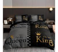 Générique Parure de Lit 220x240 Adulte Roi et Reine Couronne Couples Housse de Couette 220x240 Couple King and Queen Housse de Couette Automne Microfibre avec Fermeture éclair