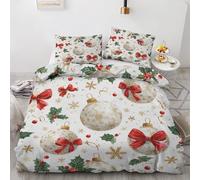 Générique Parure de Lit 220x240 cm Boules De Noël Housse de Couette Nœud Papillon Joyeux Noël Flocon De Neige, Ensemble Literie Microfibre Douce, Housse Couette avec 2 Taies d'oreiller 65x65 cm