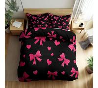 Générique Parure de lit 220x240 cm Cœur d'amour Romantique Noeud Adulte Enfants Housse de Couette 3 Pièces Doux Polyester Coton Parure De Lit, pour Toutes Les Saisons