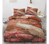 Générique Parure de Lit 220x240 cm Paon Blanc Housse de Couette Fleur Pivoine Style Chinois, Ensemble Literie Microfibre Douce, Housse Couette avec 2 Taies d'oreiller 65x65 cm