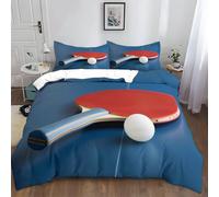 Générique Parure de lit 220x240 cm Raquette De Tennis De Table Rouge Housse de Couette en Polycoton en imprimée 3D pour Enfants Adolescents Adultes, Hypoallergénique Ultra Douce
