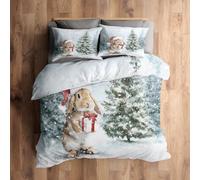 Générique Parure de Lit 220x240 Noël 2 Personnes | Housse de Couette Lapin de Noël Réversible, Décoration Chambre, 2 Taie d'oreiller 65x65, Microfibre Doux, Zippée