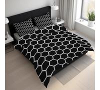 Générique Parure de Lit 220x240 Rayon de Miel Noir et Blanc, Housse de Couette 2 Personnes Motif Hexagone, Microfibre Douce, 2 Taies d'oreiller 65x65, Fermeture Éclair, Decoration Chambre BhT16