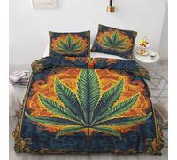 Générique Parure de Lit 220x240cm Feuilles De Cannabis Housse de Couette Botanique Hemp, Housse Couette Plante Flamme, Ensemble Literie Microfibre Douce avec 2 Taies d'oreiller 65x65cm