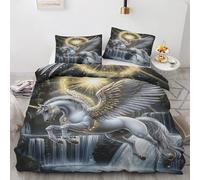 Générique Parure de Lit 220x240cm Licorne Housse de Couette Cascade, Housse Couette Etoiles Ailes d'ange, Ensemble Literie Microfibre Douce avec 2 Taies d'oreiller 65x65cm