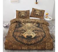 Générique Parure de Lit 220x240cm Loup Housse de Couette Planche De Bois, Housse Couette Animaux Bohème, Ensemble Literie Microfibre Douce avec 2 Taies d'oreiller 65x65cm