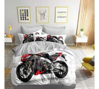 Générique Parure de Lit 220x240cm Moto Housse de Couette Enfant 2 Personnes Adolescents Course De Moto Rouge Noir Parure de Lit Microfibre avec Fermeture Éclair, 2 Taie d'oreiller 65x65cm