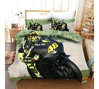 Générique Parure de Lit 220x240cm Moto Housse de Couette Enfant 2 Personnes Adolescents Moto De Course De Sports Extrêmes Parure de Lit Microfibre avec Fermeture Éclair, 2 Taie d'oreiller 65x65cm