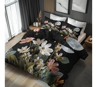 Générique Parure de Lit 240 x 260 Nature Fleurs 2 Personnes, Housse de Couette et 2 Taies d'oreiller 65x65, Motif Imprimé 3D Lune Florales, avec Zip, Microfibre Douce M2I-56