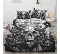 Générique Parure de Lit 240 x 260 Tête de Mort - Housse de Couette 2 Personnes Motif Gothique Horreur avec Fermeture éclair - Ensemble de Literie en Microfibre Douce avec 2 Taies d'oreiller A#-48