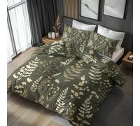 Générique Parure de Lit 240 x 260 Vertes Fleurs 2 Personnes, Housse de Couette et 2 Taies d'oreiller 65x65, Motif Imprimé Land Feuilles Florales, avec Zip, Microfibre Douce RN2-111