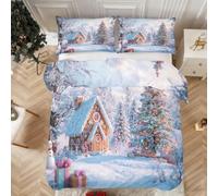 Générique Parure de Lit 240x260 Adult Cabane, Housse de Couette 2 Personnes Sapin de Noël Cannes de Noël, Ensemble de Literie en Microfibre Doux avec 2 Taies 65x65 a&-5