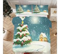 Générique Parure de Lit 240x260 Adult Sapin de Noël, Housse de Couette 2 Personnes Cabane Flocon de Neige Arbre Nautique, Ensemble de Literie en Microfibre Doux avec 2 Taies 65x65 a&-5
