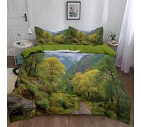 Générique Parure de lit 3 pièces, 140x200 cm Housse De Couette, Ultra Doux Confortables Feuilles De Forêt Chemin d'automne Housse De Couette Respirants et rafraîchissants sans Plis, Vert Armée