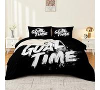 Générique Parure de Lit 3 Pièces 220 x 240 cm, Motif Rétro Football Lettres Microfibre Parure de Lit Fermeture Éclair,Linge de Lit Noir Adulte avec 2 Taies d'oreiller 65x65 cm