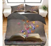 Générique Parure de Lit 3 Pièces 220x240 cm Livres Papillons 3 Pièces Housse de Couette 1/2 Personne Literie en Polycoton Housse de Couette Super Douce et Respirante
