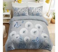 Générique Parure de Lit 3 Pièces 260 x 240 cm, Pissenlits Papillons Nature Simple Rétro Frais, Gris Housse de Couette avec Taies d’Oreiller pour Adulte, Ensemble de Literie Microfibre Fine Douce