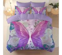 Générique Parure de lit 3 pièces Adulte imprimé Violet - Set de Housse de Couette 135 x 200 cm + Taies d'oreiller 63x63 cm,Aquarelle Fantaisie Papillon Fleurs d'Intérieur Parure 3 Pièces réversible