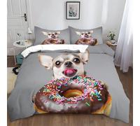 Générique Parure de Lit 3 Pièces Animaux Chihuahua Beignets Gris 140x200 cm 3 Pièces Housse de Couette 1/2 Personne Literie en Polyester Coton Housse de Couette Super Douce et Respirante