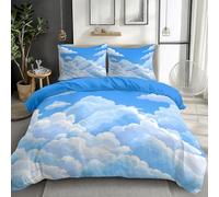 Générique Parure de lit 3 pièces en Microfibre avec Housse de Couette 220 x 240 cm 2 Taies d'oreiller - Réversible 65 x 65 cm pour lit Standard 2 Personnes, Bleu, Simple Ciel Nuages Blancs
