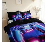 Générique Parure de lit 3 pièces - Motif Style D'Illustration 3D Manette De Jeu Housse de Couette 200 x 200 cm + 2 Taies d'oreiller 65 x 65 cm - avec Fermeture éclair, Noir