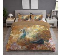 Générique Parure de lit - 3 Piezas,Or Microfibra Housse Couette 220 x 240 y Taie d'oreiller 65 x 65(2) - Housse Couette avec Fermeture Éclair - Anime Fantastique Paon Cristal