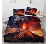 Générique Parure de Lit 3D Volcan 140 x 200 Magma Housse de Couette2 Personnes Réversible Doux Microfibre avec Fermeture éclair et métal 2 Taies d'oreiller 50x75 pour Adulte 8yf12