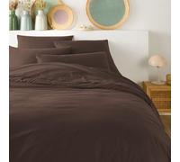 Générique Parure de Lit 4 Pièces 100% Coton - Drap Plat + Drap Housse 160x200 cm + 2 Taies - Tissage 57 Fils - Confort & Élégance Unie Cosy-DESTOCK (Brown)