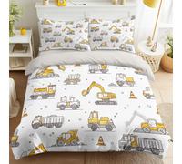 Générique Parure de lit 4 pièces en Industriel Ludique Microfibre de Printemps avec Poche Profonde, 2 Personne Housse de Couette avec Taie d'oreiller- Pelleteuse Cartoon - Lit Gris Clair