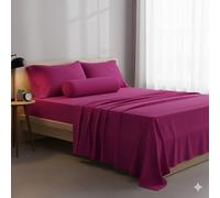 Générique Parure de Lit 5 Pièces Luxe 100% Coton 57 Fils/cm² Ensemble Complet : Drap Plat+Drap Housse+2Taies d'oreiller+1Taie Traversin -Confort Doux et Résistant - (Fuschia, 140 X 190 CM)