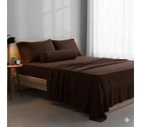 Générique Parure de Lit 5 Pièces Luxe 100% Coton 57 Fils/cm² Ensemble Complet : Drap Plat+Drap Housse+2Taies d'oreiller+1Taie Traversin -Confort Doux et Résistant - (Chocolat, 140 X 190 CM)
